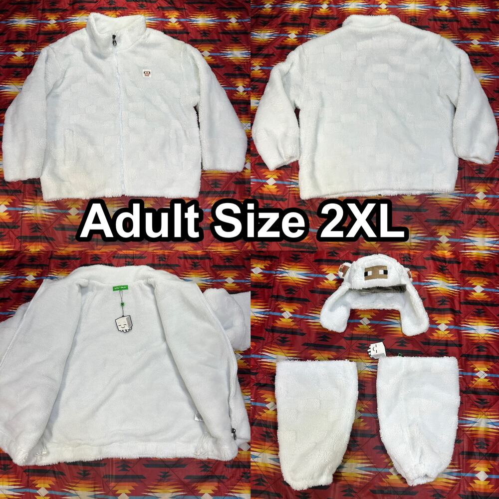 Very Cool Shirtz Minecraft Sheep Sherpa Full Zip Jacket Adult Size 2XL Set Hat